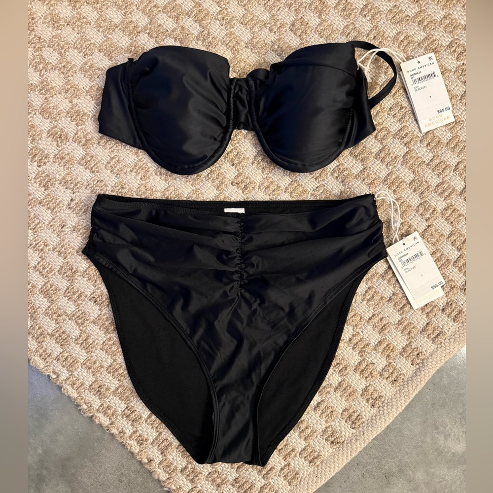 Good American Black Bandeau Bikini Set